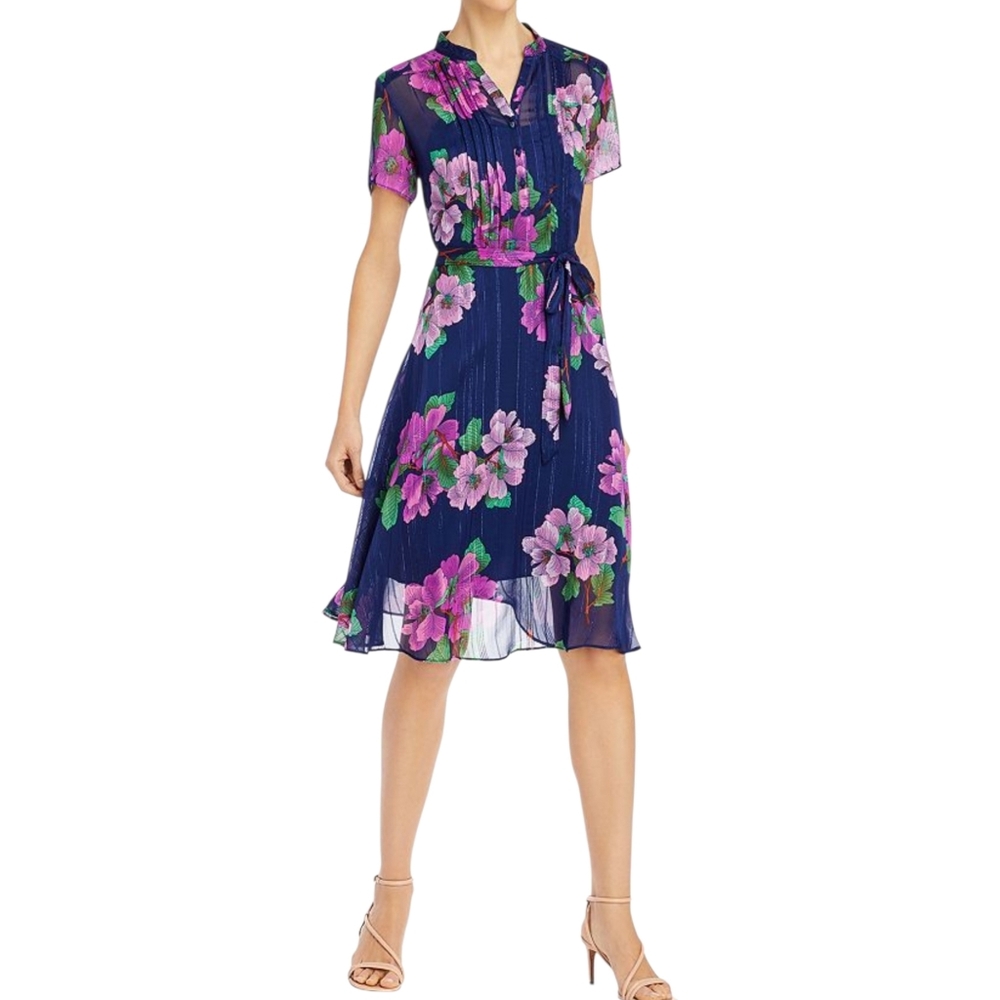 Nanette Lepore Blue & Purple‎ Floral Chiffon Dress Size 4